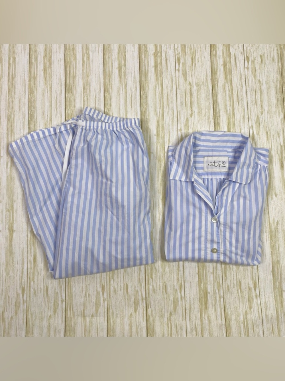 The Cat’s Pajamas Blue & White Striped 100% Cotton Pajama Set